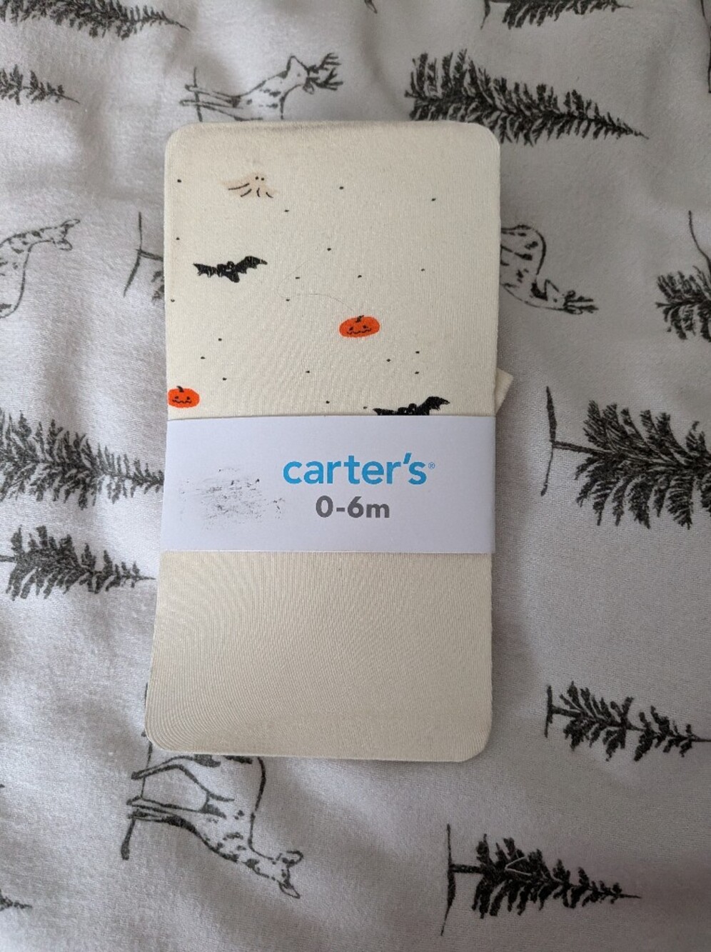 Carter's 0-6M Cream Baby Tights - Halloween Pumpkin/Bat/Ghost Print